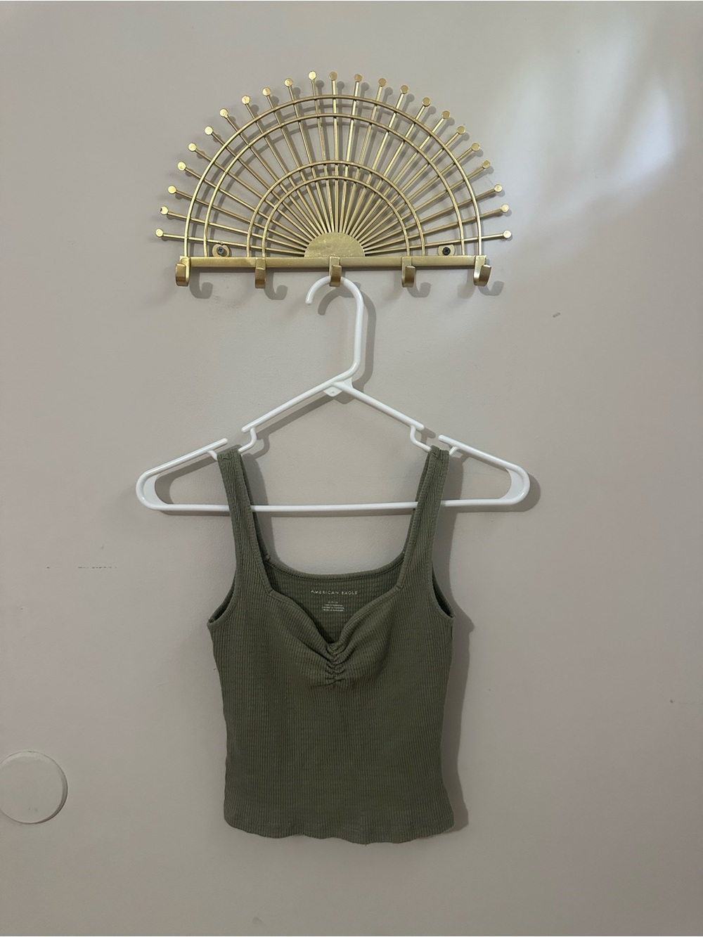 American Eagle Outfitters Olive Green Ribbed Tank with Front Gather